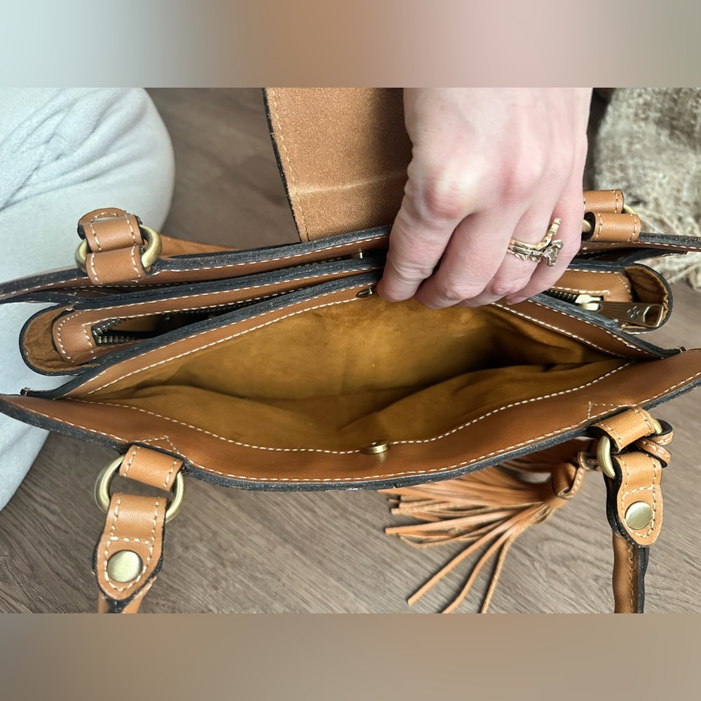 Patricia Nash Classic Tan Leather Tote Bag with Tassel Accent - Picture 5 of 10